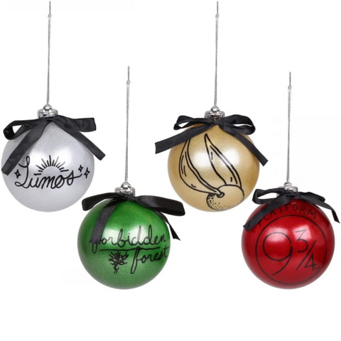 4 bolas de Navidad de diferentes colores de la temática de Harry Potter