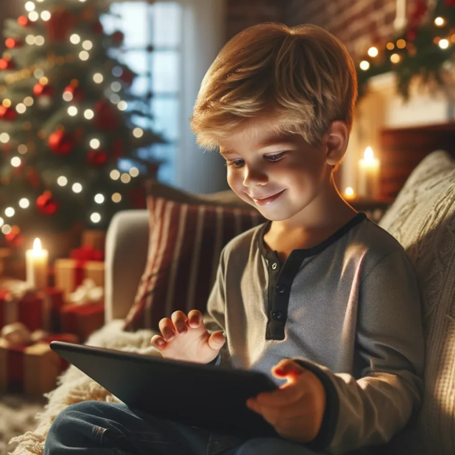 Imagen de un niño emocionado viendo un vídeo de Papá Noel