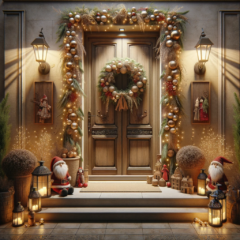 puerta de la casa decorada de navidad por fuera