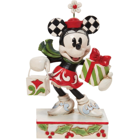 Figura navideña de Minnie Mouse con bolsa y regalo