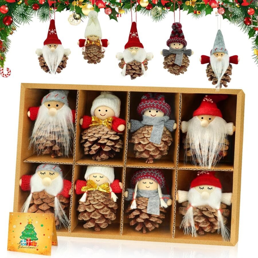 Adornos de Navidad hechos con piñas de pino