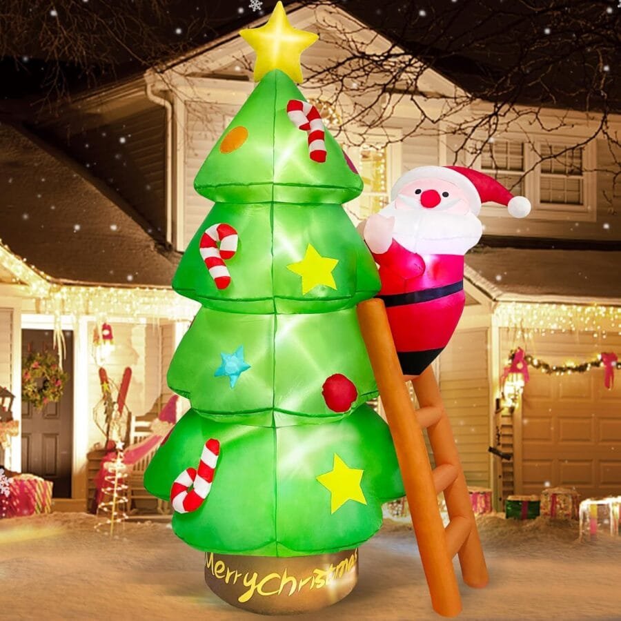 árbol inflable de navidad con papa noél para decorar el exterior